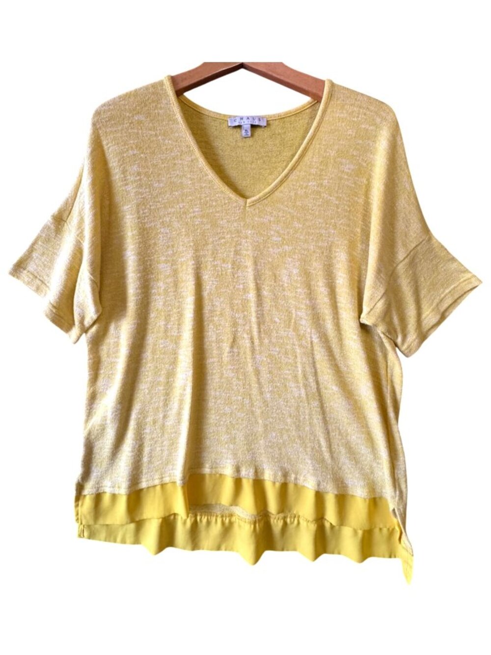 Chaus Womens Oversized Knit Top Sunshine Yellow Ruffle Hem Lightweight XL